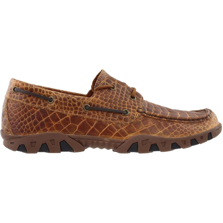 Ferrini honey crocodile leather type Men\'s Brown Leather Moc Toe Casual Shoes Ferrini Mens Honey Crocodile Printed Boat Casual Shoes  main image 4