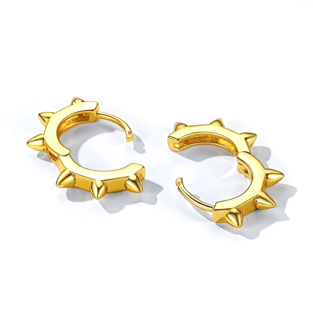 Punk Spikes CZ Hoop Earrings – 925 Sterling Silver Huggie Hoops For Cartilage