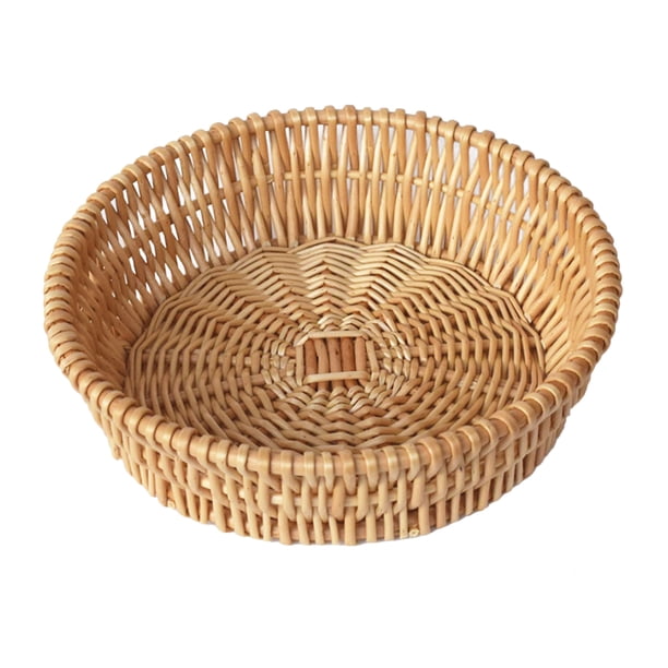 Cesta de mimbre tejida para guardar pan, cesta redonda para servir bocadillos, ideal para la cocina del hogar.