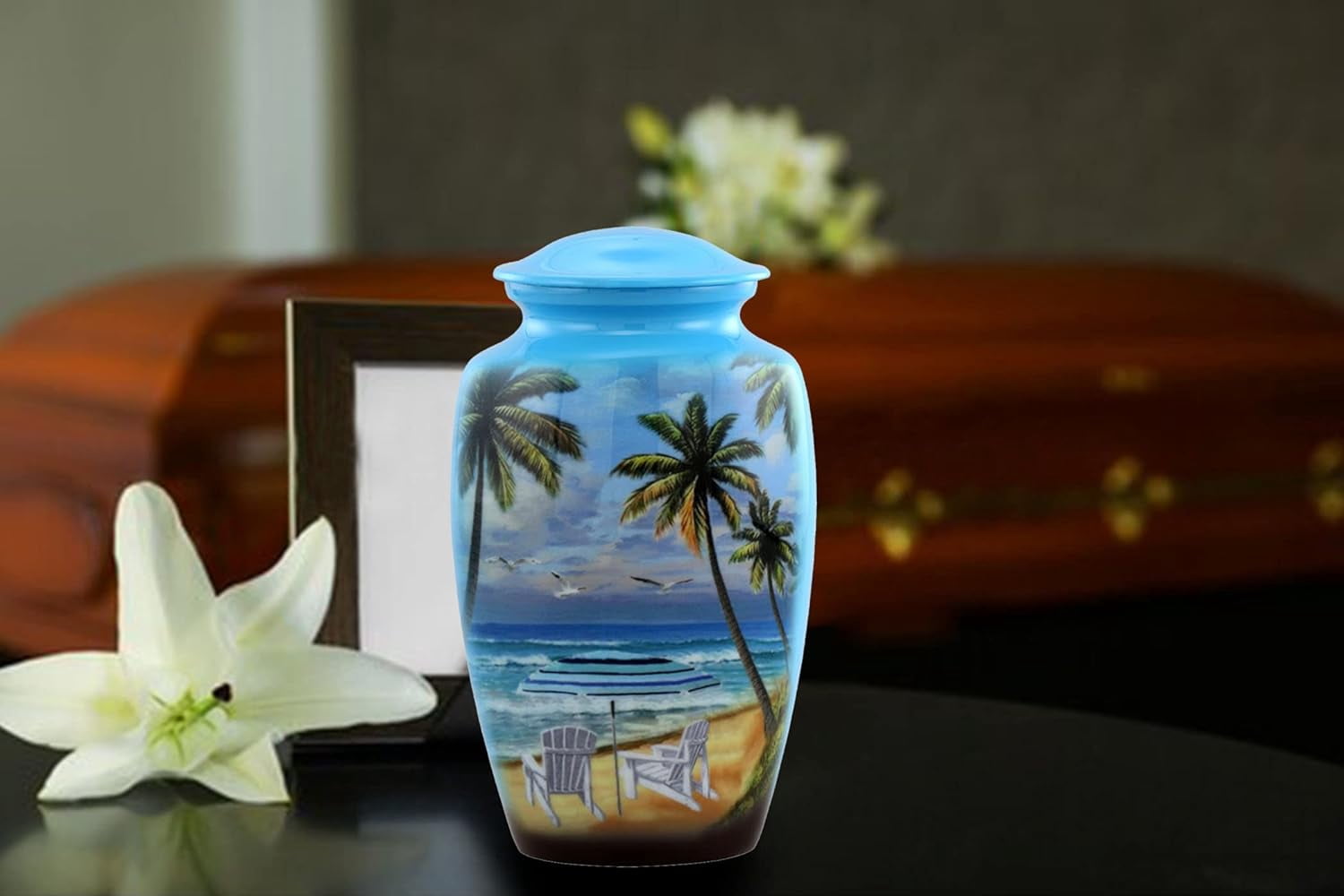 Paradise Beach Large Adult Cremation Urn for Ashes, Memorial Urn with Velvet Interior Bag