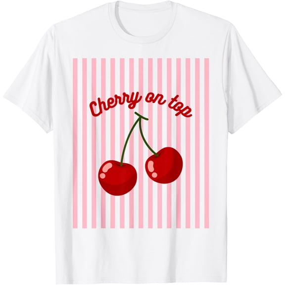 Cherry on top Cherry Pink Striped Cherry Aesthetic T-Shirt tee