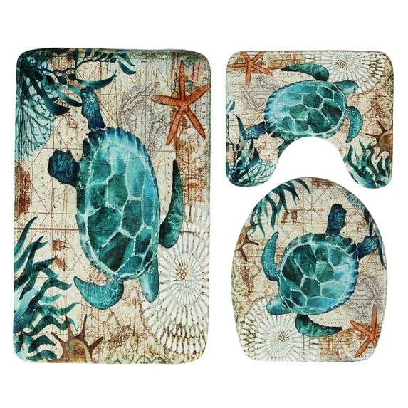 3PCS Bath Mats Set Shark Sea World Anti-Slip Pedestal Absorbent Doormat Floor Rug Shower Toilet seat Cushion for Bathroom New Year's Gift