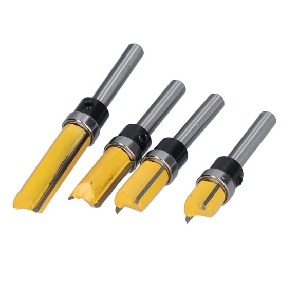 Flush Trim Router Bit, 4Pcs Bearing Straight Bits Grooving 1/2in Diameter Woodworking Carbide Milling for Wood for Plywood for Light Work