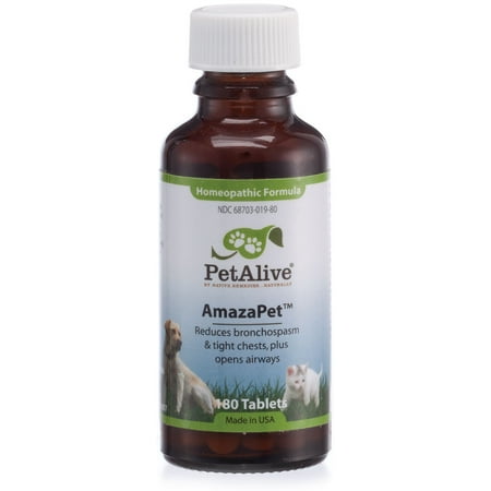 Dogs 180 Tablets PetAlive AmazaPet - Natural Homeopathic Remedy Reduces Bronchospasms, Wheezing and Labored Breathing - Opens Airways and Relieves Chest Discomfort in Dogs and Cats - 180 Tablets ()