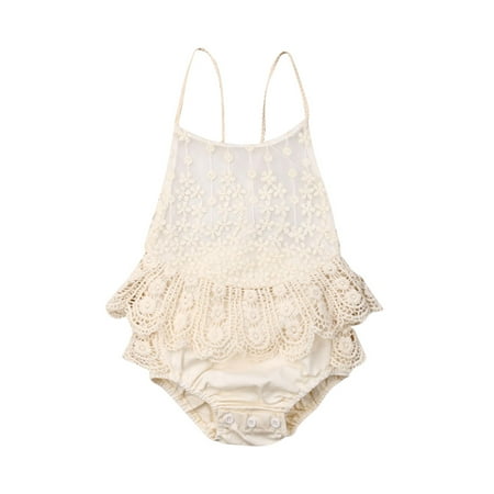 

Baby Girls Summer Romper Floral Lace Sling Strappy Hollow Back Romper