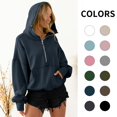 thumbnail image 5 of Women Oversized Half Zip Hoodie High Neck Drawstring Sweater Y2K Long Sleeve Pullover Casual Sweatshirt with Pockets, Grey Blue, 2XL, 5 of 7