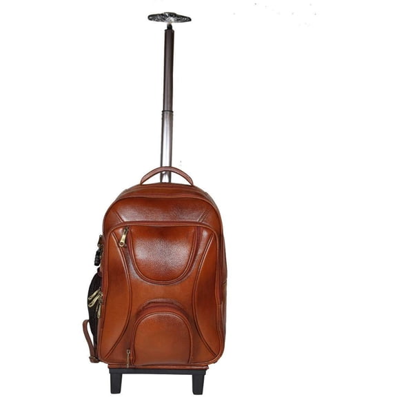 Da leather villa Leather Backpack For men office use (H 17x L 12x W 6) Inches with 16 inches laptop compartment (Tan Trolley)