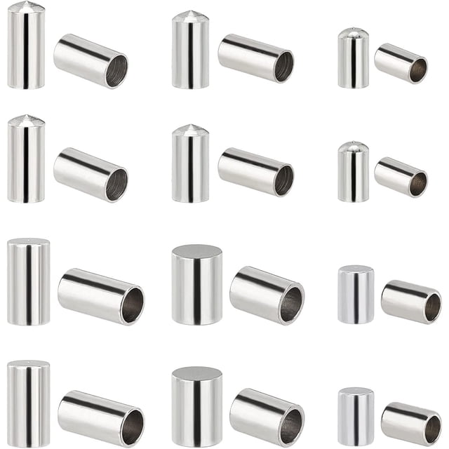 180pcs Stainless Steel Cord Ends 3 Size Leather Cord End Caps Cord 2/2.5/3mm Inner Diameter End Caps Terminators Cord Clasp Loop Barrel for Jewelry Making(2 Style: Round Flat)
