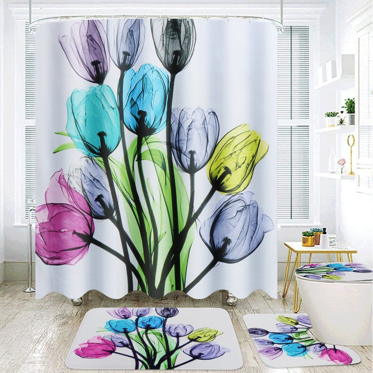 Details about   Purple Tulip Flower Butterfly Spa Waterproof Fabric Shower Curtain & 12 Hooks 