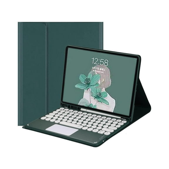 Touchpad Keyboard Case for Samsung Galaxy Tab A7 Lite 8.7 Inch 2021 Model SM-T220 T225 T227, Slim Leather Cover with Detachable Keyboard / Trackpad / Pencil Holder Dark Green