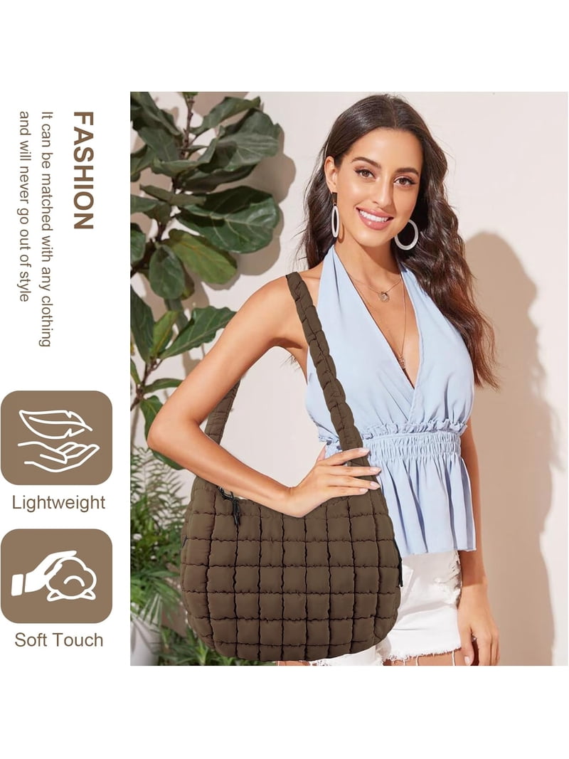 Large Quilted Puffer Tote Bag Lightweight Nylon Carryall  display picture 3