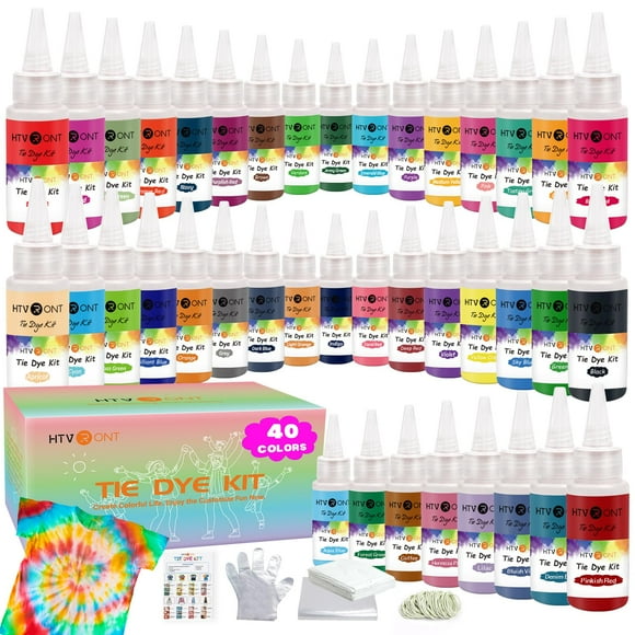 HTVRONT Tie Dye Kit - 40 Vibrant Colors Tye Dye Kit for Large Groups, Pre-Filled Bottles Tye dye for Kids, Permanent Tie Dye Kits for Adults Tyedyedye Party Supplies Tye dye Kit t