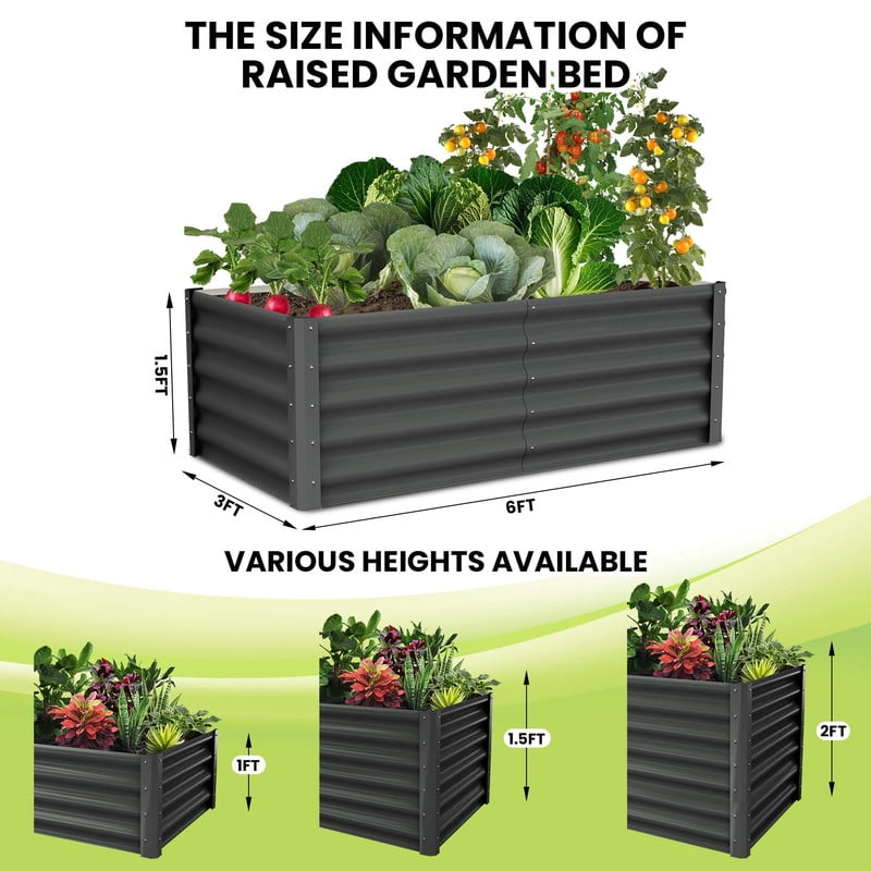 Towallmark 6x3x1.5FT 2 Pcs Raised Garden Bed Outdoor, Large Planter Boxes with Open Base Safety Edge, for Vegetables Flowers Ground Planting, Includes Glove, Dark Grey