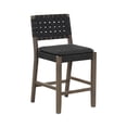 thumbnail image 2 of Nathan James Cohen Mid-Century Modern Leather Bar Stool, Counter Height Chair in Solid Wood Frame with Footrest and Woven Leather Back for Kitchen, Black, 2 of 7