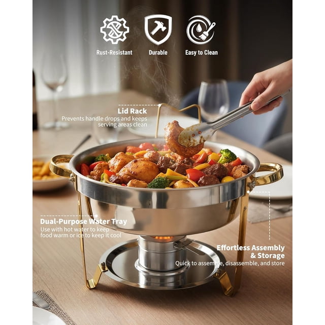 Royalbelle 2 Pcs Plat Anti-Frottement Doré pour Buffet, Rond en Acier Inoxydable avec Couvercles en Verre