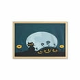 thumbnail image 1 of Halloween Wall Art with Frame, Cat and Lanterns Moon on Floral Field with Starry Night Sky Star Cartoon Art, Printed Fabric Poster for Bathroom Living Room, 35" x 23", Blue Black, by Ambesonne, 1 of 2