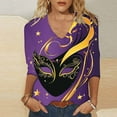thumbnail image 2 of DDAPJ pyju Mardi Gras Shirts for Women 3/4 Length Sleeve Carnival Tops Dressy Casual Crew Neck Blouses Parade Party T Shirt Multicolor XXL, 2 of 5