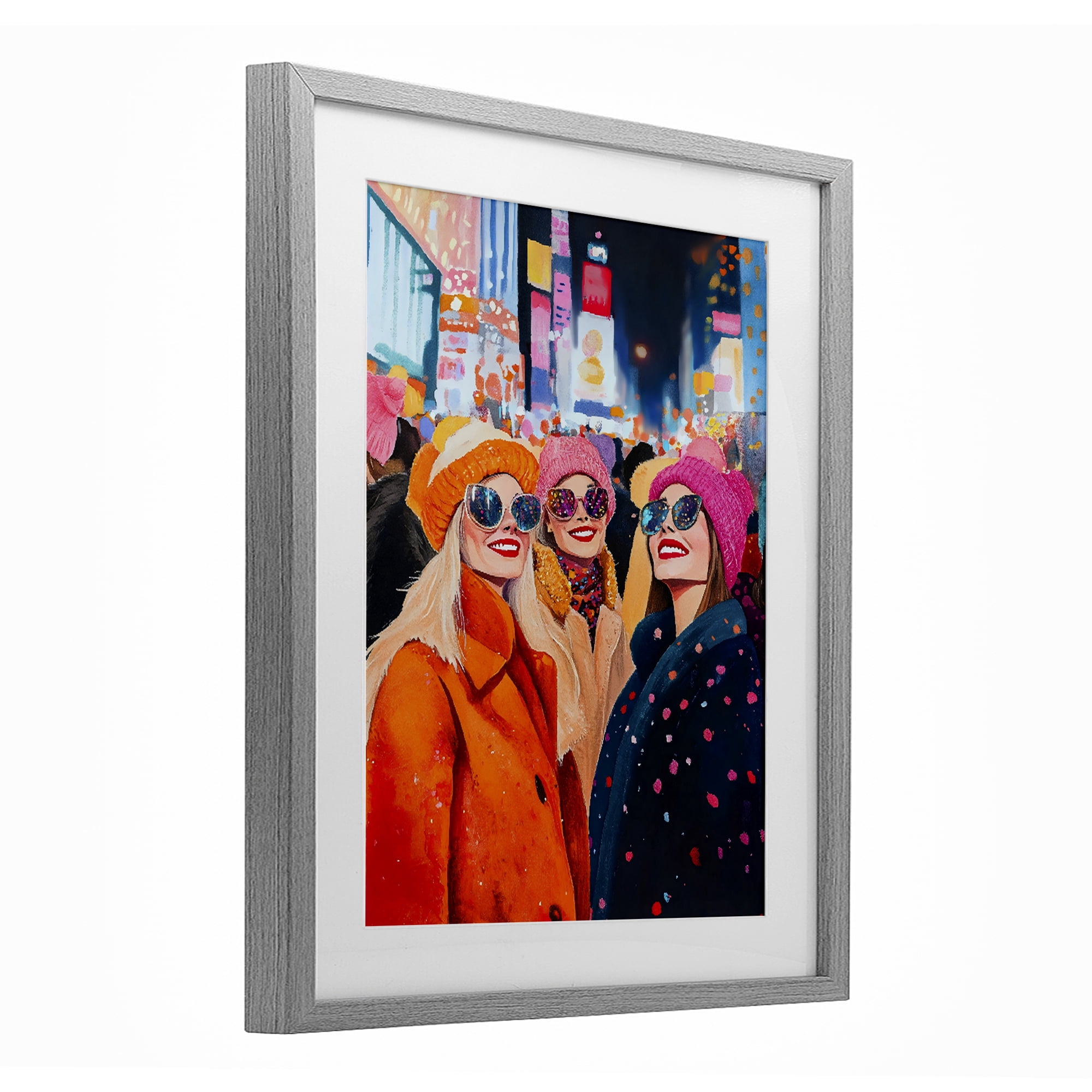 Stupell Industries New Year's Girls in City Gray Framed Print Under Glass, design by LSR Design Studio
