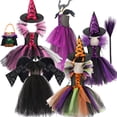 thumbnail image 2 of Disfraz de bruja morada para niñas, vestido de malla con cola, disfraz de Maléfica de lujo para niñas, fiesta de Halloween, ropa de cosplay de Disney para niños de 2 a 12 años, 2 of 5