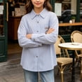 thumbnail image 4 of DJDLJWCJ Girls Button Down Shirts Long Sleeve Loose Fit Gradient Color Lightweight Jacket Lapel Casual Basic Shirt Blue Size 11, 4 of 9