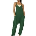 thumbnail image 4 of pstuiky Jumpsuits for Women, Womens Jumpsuit Solid Color V Neck Sleeveless Jumpsuit Spaghetti Strap Jumpsuit Loose Rompers One Piece Jumpsuits Casual Overalls with Pockets Army Green l, 4 of 10