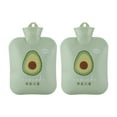 thumbnail image 1 of 2 piezas de bolsa de agua caliente con aislamiento interno, buen sellado, a prueba de fugas, bolsa de inyección de agua portátil de dibujos animados para manos, vientre, aguacate verde, 1 of 9