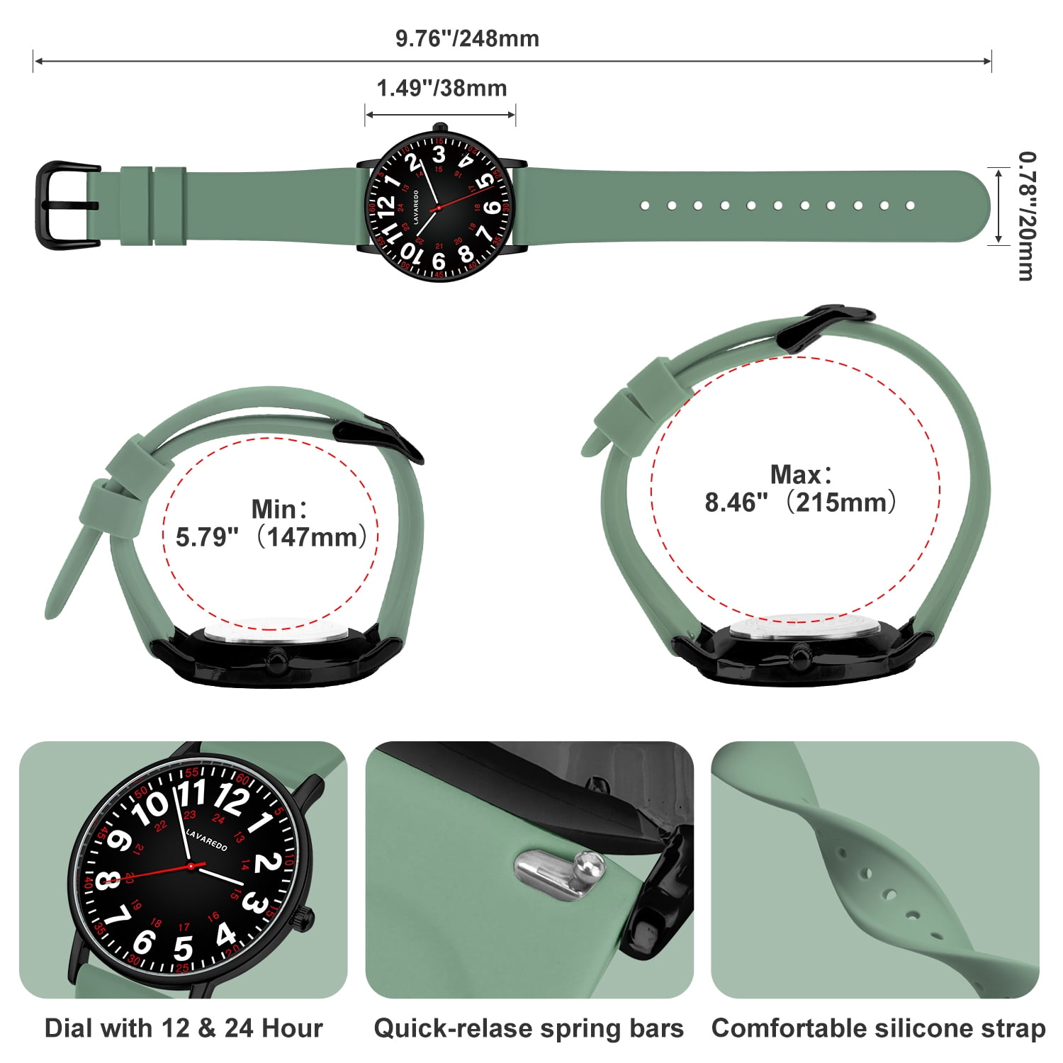 Bomieux Watch for Women Nurse Watch for Doctors Luminous Easy Read Dial,12/24 Hours with Second Hand,Silicone Band,Waterproof Watch Mother's Day gift for Women