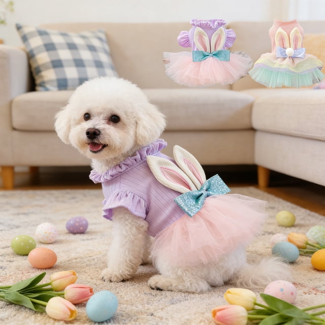 Vestido de Pascua con malla Tutu para perros gatos – poliéster rosa morado, falda corta ligera y transpirable, disfraz para fotos de fiesta navideña, S-XL