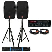 (2) Rockville SPGN124 12" 1200W DJ PA Speakers+Bluetooth Amplifier/Mixer+Stands