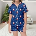 thumbnail image 2 of Xdzjlr Christmas Pajamas Girls Xmas Classic Print Button Down Collar Short Sleeve Tops Shorts Set Nightwear Kids Loungewear Pjs Pink, 2 of 6