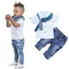 VoberryÂ® One set Kids Baby Boys Short Sleeve T-Shirt Tops+Scarf+Trousers Clothes Outfits
