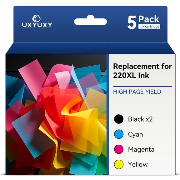 UXYUXY Ink Cartridges Replacement for Epson 220 220XL Ink Cartridges for Workforce WF-2760 WF-2750 WF-2630 WF-2650 WF-2660 XP-320 XP-420 Printer(2 Black,1 Cyan,1 Magenta,1 Yellow,5 Pack)