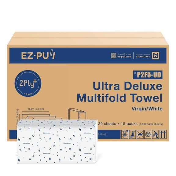 EZbrnd Premium Ultra Deluxe 2ply  MULTIFOLD Paper Towels, 120 sheets x 15 pk, P2F5-UD (Large Sheet)