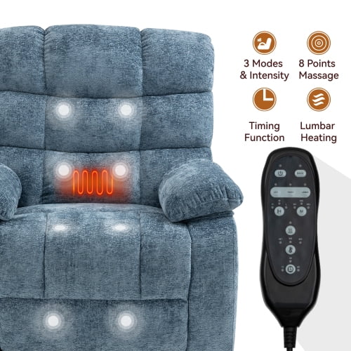 Dual Motor Power Lift Recliner Chair with Heat & Massage - 350LB Heavy Duty Chenille Recliner, Infinite Position Electric Lift Chair, Gifts for Elderly/Mothers/Fathers, Blue