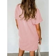 thumbnail image 2 of Womens Casual Summer Crewneck Short Sleeve Ribbed Mini Tshirt Dress Pink M, 2 of 5