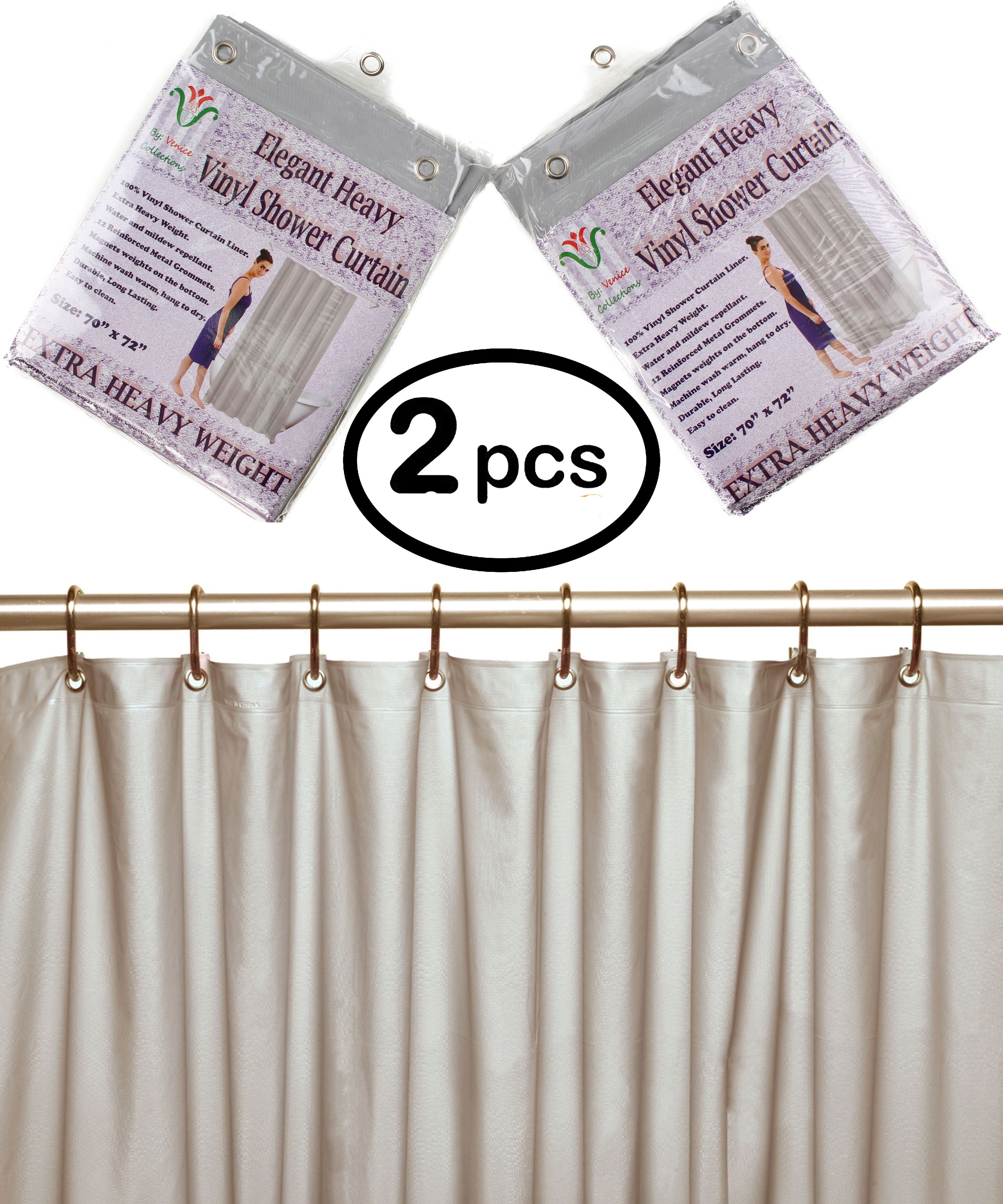 Venice Elegant Home Heavy Duty Vinyl Shower Curtain Liner With 12 Metal Grommets 2 Pack Dpc Clear