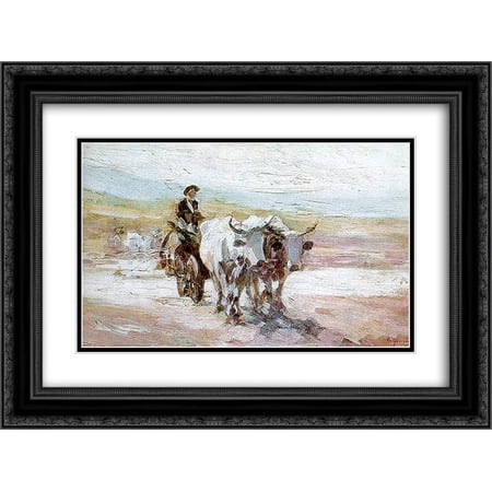 Nicolae Grigorescu 2x Matted 24x18 Black Ornate Framed Art Print 'Oxcart'