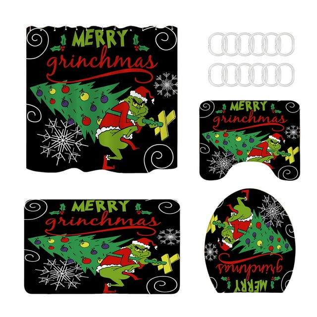Shower Curtain Set 4PC How The Stole Christmas Shower Curtain And Mat Set Washable Bathroom Decorations 4PC
