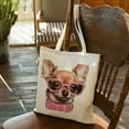 thumbnail image 6 of COMIO Pink Chihuahua Dog Canvas Tote Bag Bow Glasses Star Heart Puppy Casual Shoulder Bag Handbag Eco-Friendly Reusable Grocery Shopping Bags for Women Girls, 6 of 8