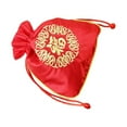 thumbnail image 2 of serony Drawstrings Bag Fu Word Embroidered Multipurpose Elegant Gift Bags Jewellery Folding Artsy Pouches Wedding Household Red, 2 of 9