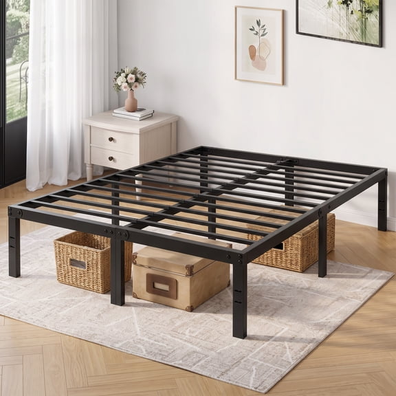 ZUNMOS Queen Bed Frame 14 Inch, Heavy Duty Metal Platform Bed Frame with Under Bed Storage, No Box Spring Needed, Sturdy Steel Frame with 1200 lbs Weight Capacity, Black