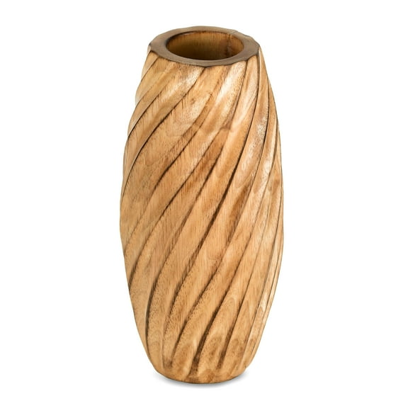 AeraVida Handcarved Classic Timeless Artistry Spiral Light Brown Mango Tree Wood Flower Vase