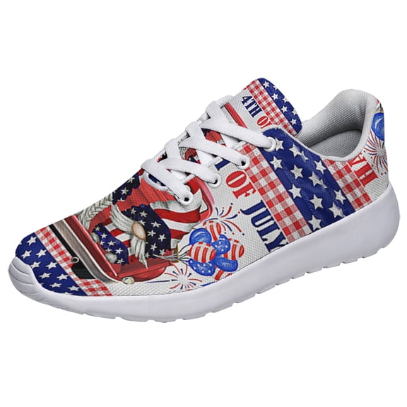 Happy 4th Of July Shoes Patriotic Gnomes Truck Print Sneakers Lightweight Comfortable Running Shoes for Men Women White Size 3.5