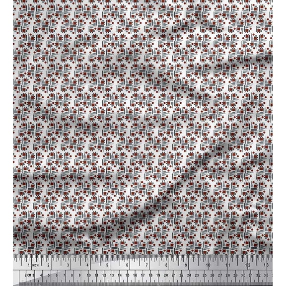 Soimoi Cotton Duck Fabric Dot & Square Shirting Decor Fabric Printed Yard 42 Inch Wide