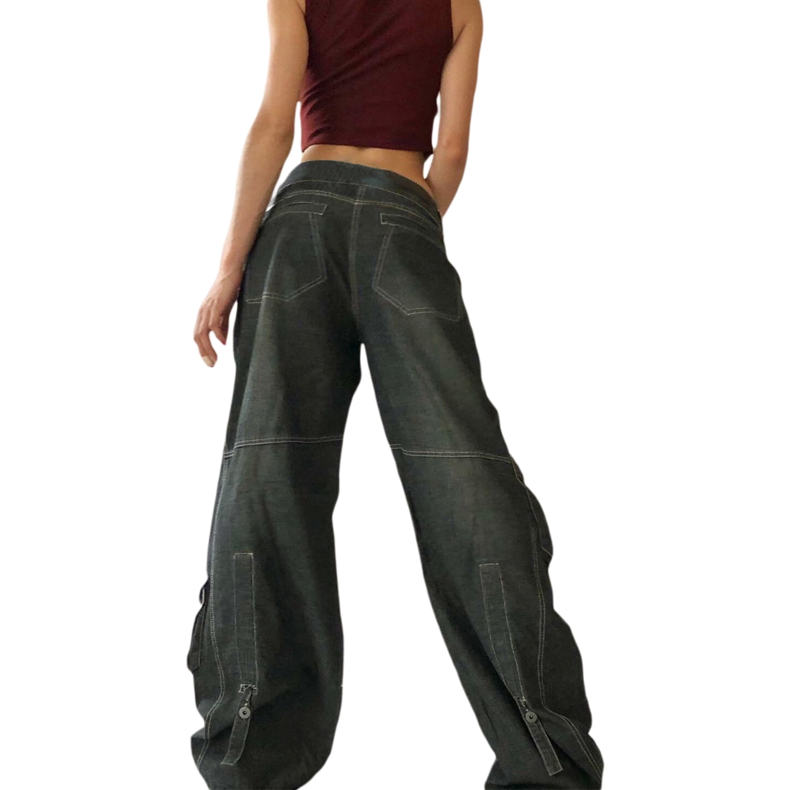 Women's Cargo Pants Jeans Long Denim Trousers E-girl Vintage Hip