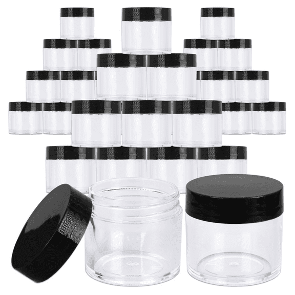 Beauticom 30 Pieces High Quality 30 Gram 30 ml (1 oz) Clear Round Acrylic Cosmetic Product Sample Travel Jars (Black Lids)