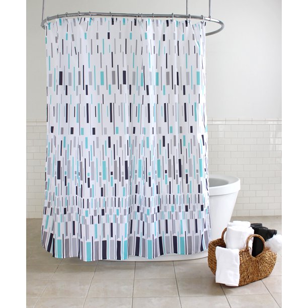 Splash Home Bars 70" x 72" Polyester Fabric Blue Shower Curtain, 1 Each