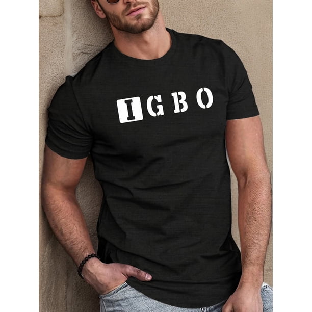 Men's Casual Igbo Print T-Shirt - Short Sleeve, Polyester, Round Neck, Machine Washable, Summer Tee with Geometric Pattern, Everyday Tshirt|Casual Style Shirt|Machine Washable Shirt