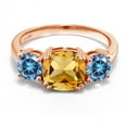 thumbnail image 2 of Gem Stone King 18K Rose Gold Plated Silver Yellow Citrine and Persian Blue Moissanite 3 Stone Engagement Ring for Women (3.00 Cttw, Gemstone November Birthstone, Cushion 8MM, Size 5), 2 of 5