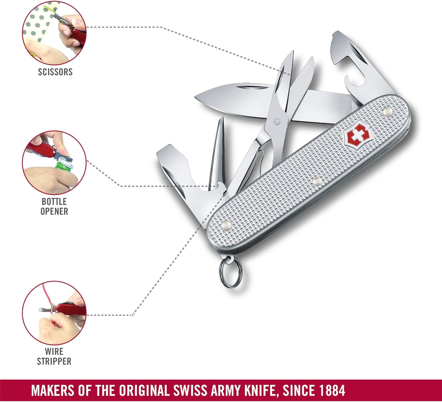 Victorinox Pioneer X Swiss Army Knife 9 Function Swiss Made Pocket Knife With Large Blade, 2 Screwdrivers and Scissors - Silver